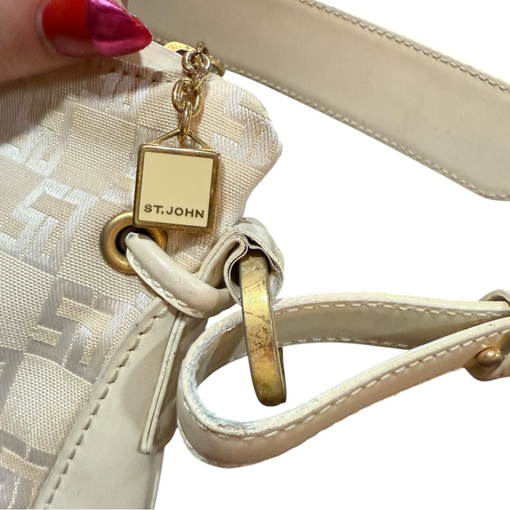 🔻St. John Ivory Logo Jacquard Baguette Shoulder Bag Y2K Made in Italy - Picture 7 of 11